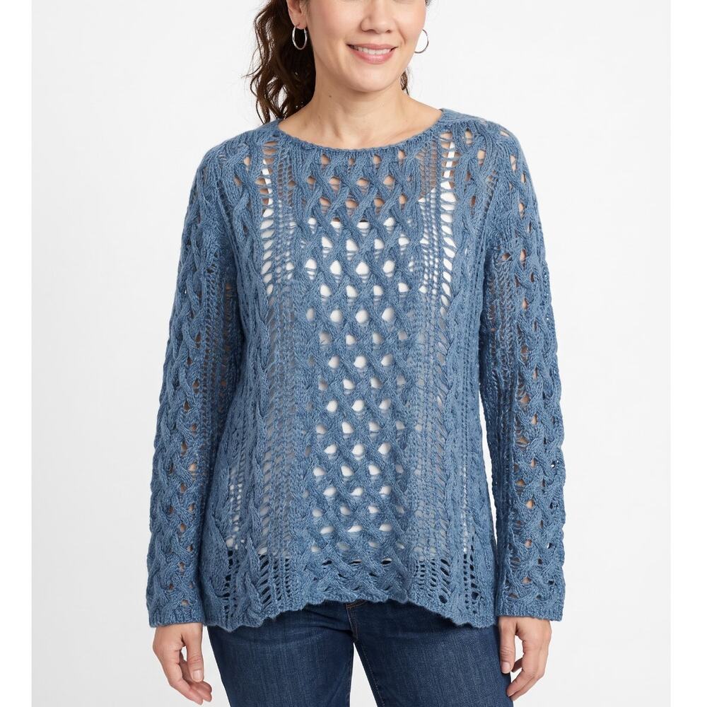 New MAX EDITION $118 Blue Gorgeous Crochet Knit Sweater Medium